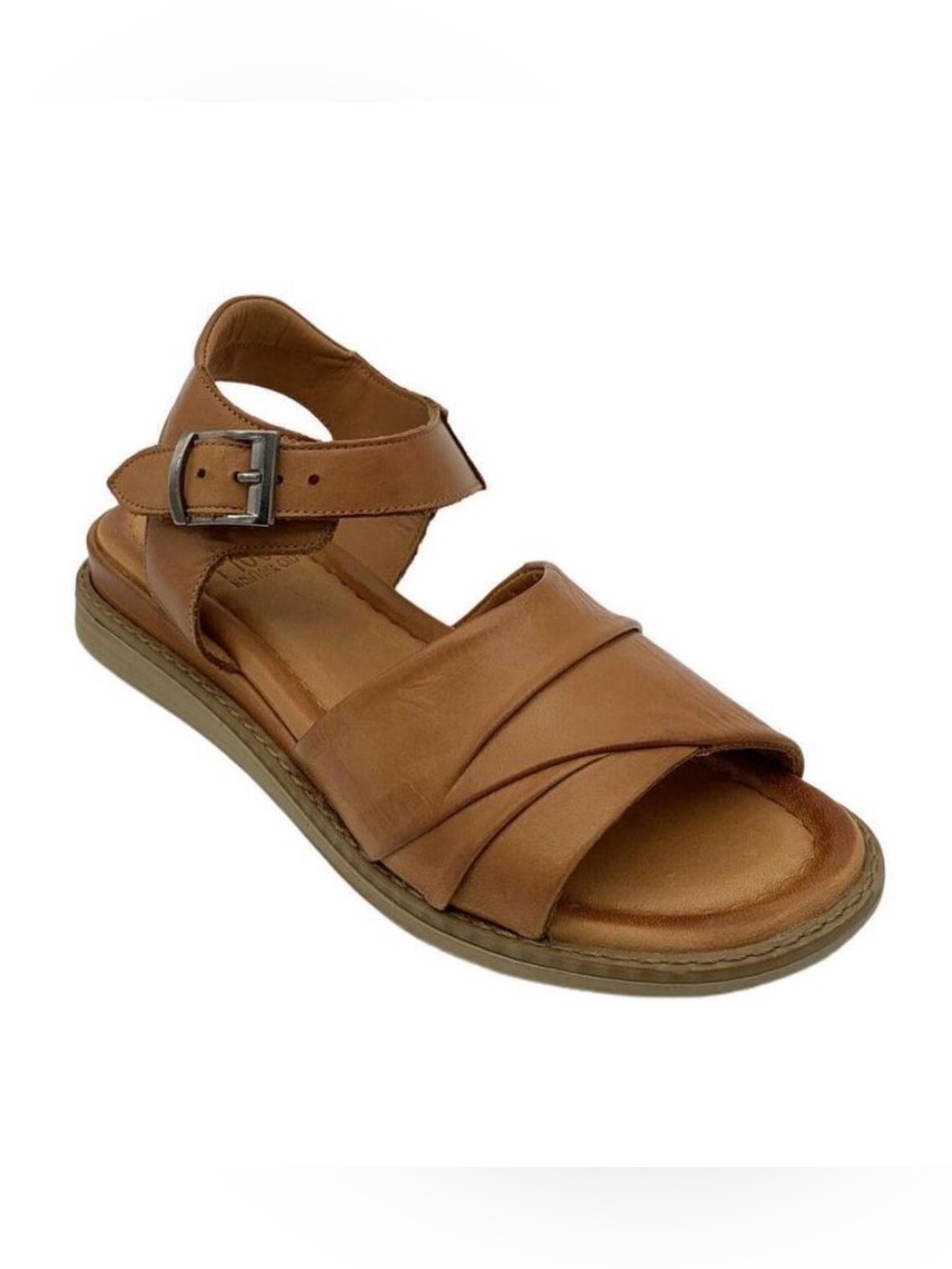 Miz Mooz Women's Haley Leather Adjustable Low Wedge Sandals Brandy 41/US 9.5-10